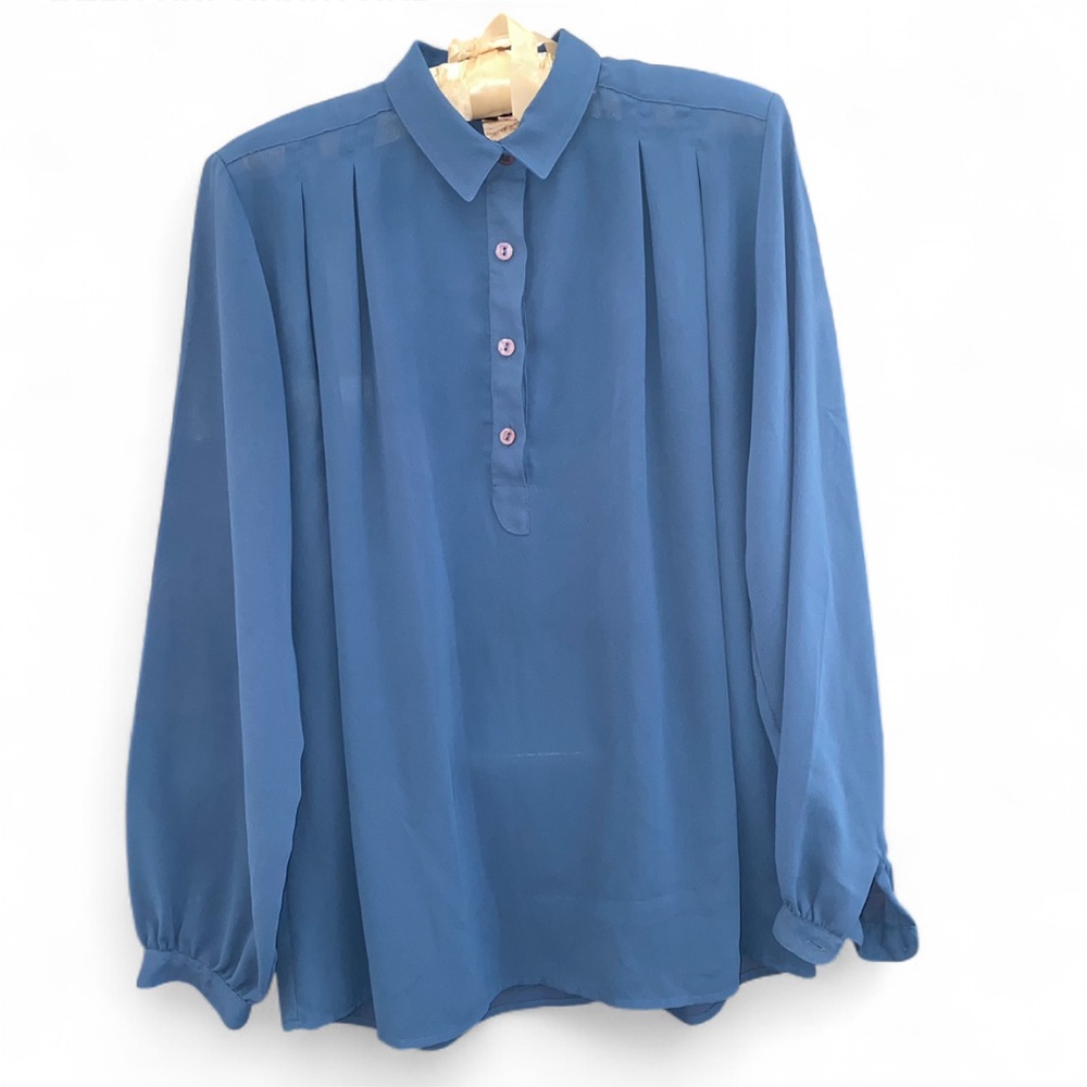 Vintage Sheer Blue Long Sleeve Blouse